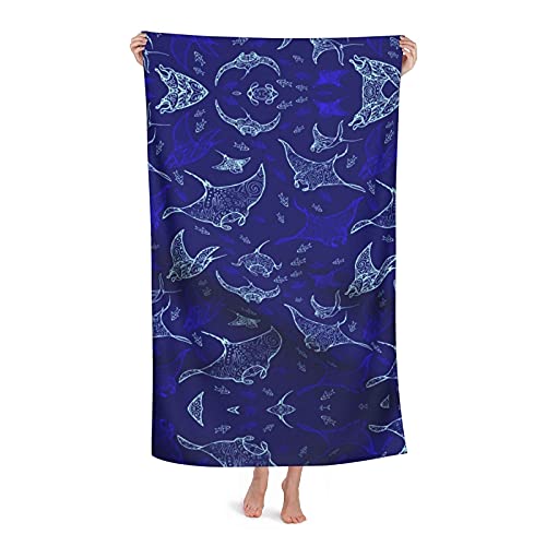 FFLSDR Strandtuch Manta Ray und Fish Printed Adult Travel Mikrofaser Großes Badetuch Weiche Saugfähige Stranddecke 80X130CM von FFLSDR