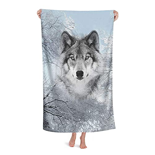 FFLSDR Strandtuch Wolf mit Zeder Erwachsene Reise Mikrofaser Großes Badetuch Weiche Saugfähige Stranddecke 80X130CM von FFLSDR