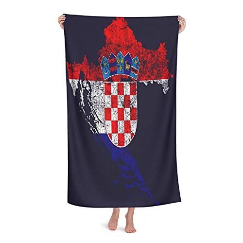 Strandtuch Kroatien Flagge und Karte Croatian Pride Mikrofaser Großes Badetuch für Erwachsene Saugfähige schnell trocknende Stranddecke 80X130CM von FFLSDR