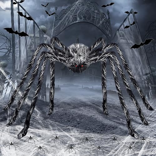 200cm Halloween Deko Outdoor Spinnen,Halloween Deko Garten Mit 60g Spinnennetz+12 Fledermäuse,Halloween Spinne Groß,Gruselige Deko Spinnen Schwarz&Weiß Geeignet Spukhaus Halloweenparty Deko Tisch 200cm Halloween Deko Outdoor Spinnen,Halloween Deko Garten Mit 60g Spinnennetz+12 Fledermäuse,Halloween Spinne Groß,Gruselige Deko Spinnen Schwarz&Weiß Geeignet Spukhaus Halloweenparty Deko Tisch von FFTANXS