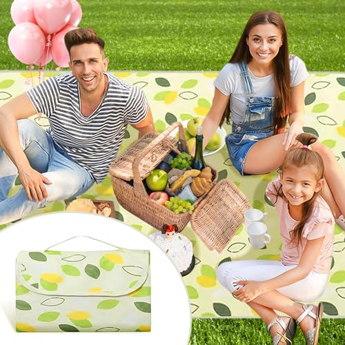 FFTANXS Picknickdecke 200x200 cm,Stranddecke XXL,Campingdecke mit Tragegriff,Faltbare strandmatte wasserdicht waschbar,Anwendbar auf Outdoor, Strand, Picknick,Badedecke für 3-6 Personen(Blätter) von FFTANXS