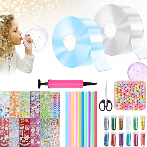 Nano Tape,Nano Tape Bubbles Set,Magie Nano Klebeband,Nanoband Multipurpose,Nano Tape Set geeignet für junge, mädchen,Mit Pailletten Aufkleber DIY craft kit,Party Favors Geschenke(Transparente+ Blau) von FFTANXS