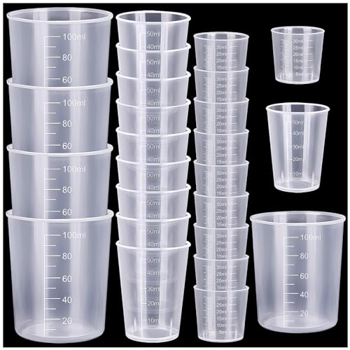 Kunststoff-Messbecher, Harz-Mischbecher, Epoxid-Mischbecher, Farbmessbecher für Harz, Flüssigkeitsbecher, 30 ml, 50 ml, 100 ml, 25 Stück von FFWHKON