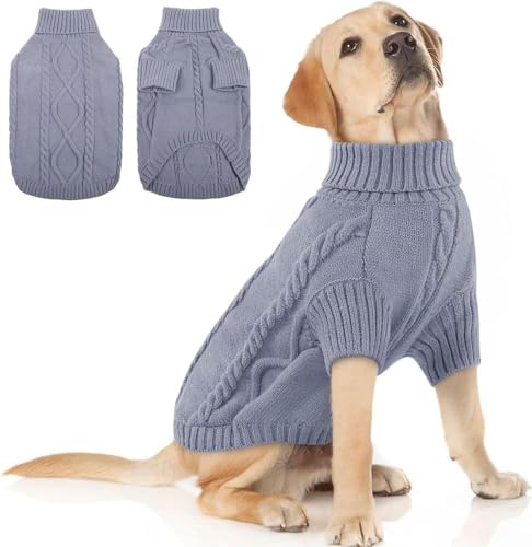 Ffwtpy Hochwertiger Hundepullover Aus Weichem Strickgewebe Winterwärmer Für Kleine Und Große Hunde Modischer Rollkragenpullover Atmungsaktiv Und Bequem Ideal Für Kalte Tage(Grey/XL) von FFWTPY
