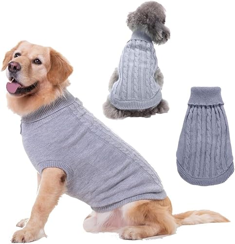 FFWTPY Klassischer Zopfmuster Hundepullover Strickpullover Rollkragen Hundekleidung Winterpullover Wärmend Haustier Bekleidung Welpen Sweater XXL von FFWTPY