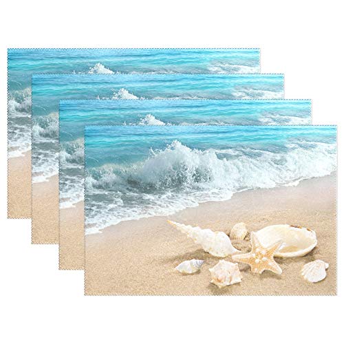 FFY Go Platzdeckchen Strand Strand Strand Meer Tischmatten Esstischmatten Wasserdicht Antirutsch Antihaft Hitzebeständig Weihnachten Dekoration 4 Stück von FFY Go