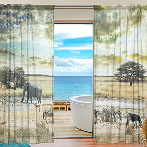 FFY Go Sheer Voile Fenster Vorhang Afrika Tiere Bedrucktes Weiches Material Für Schlafzimmer Wohnzimmer Küche Decor Home Tür Dekoration 2 Felder 198,1 X 139,7 cm von alaza