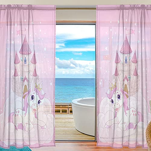 FFY Go Sheer Voile Fenster Vorhang Pink Einhorn Bedrucktes Weiches Material Für Schlafzimmer Wohnzimmer Küche Decor Home Tür Dekoration 2 Felder 198,1 X 139,7 cm von alaza