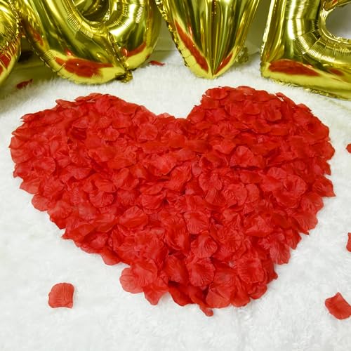 FFZZKJ Rosenblätter für Valentinstag Deko, Romantik 1200 Stück Künstliche Rosenblätter, Seiden Rosenblüten für Valentinstag, Heiratsantrag, Hochzeit zum Streuen, Jahrestag, Geburtstag, Rot von FFZZKJ