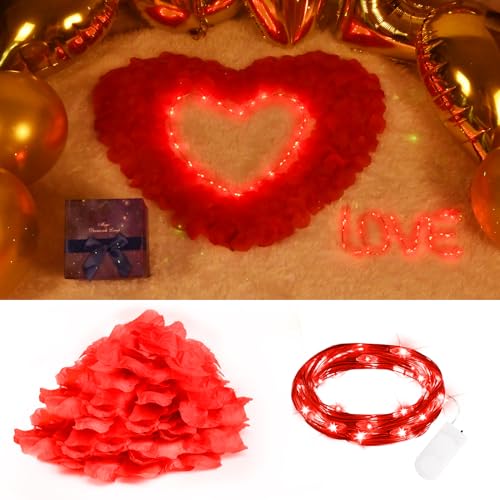 FFZZKJ Rosenblätter für Valentinstag Deko, Romantik 600 Stück Künstliche Rosenblätter, Seiden Rosenblüten für Valentinstag, Heiratsantrag, Hochzeit zum Streuen, Jahrestag, Geburtstag, Rot von FFZZKJ