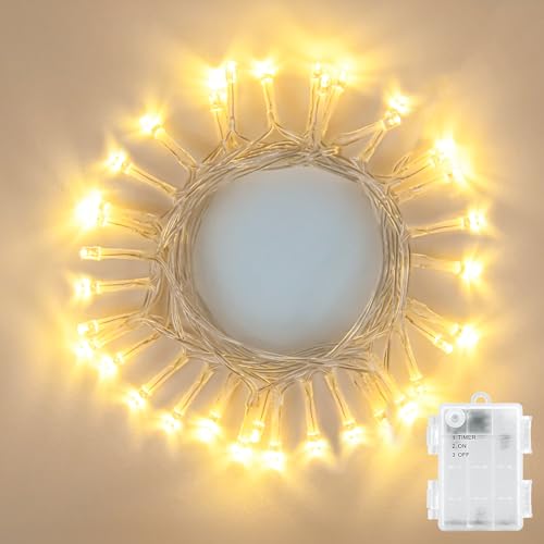 LED Lichterkette Außen Batterie Wasserdicht 3M Outdoor Lichterkette Innen Batterie Timer für Balkone, Fenster, Tür, Wände, Kinderzimmer, Schlafzimmer, Halloween, Weihnachten, Hochzeiten, Warmweiß von FFZZKJ