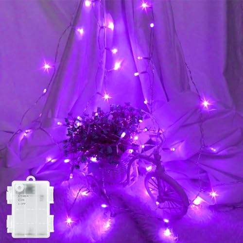 LED Lichterkette Außen Batterie Wasserdicht 3M Outdoor Lichterkette Innen Batterie Timer für Balkone, Fenster, Tür, Wände, Kinderzimmer, Schlafzimmer, Halloween, Weihnachten, Hochzeiten, Lila von FFZZKJ