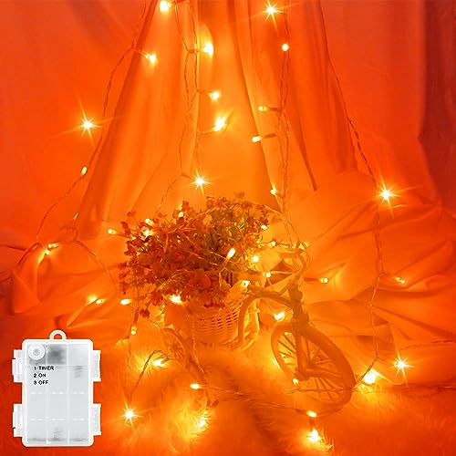 LED Lichterkette Außen Batterie Wasserdicht 3M Outdoor Lichterkette Innen Batterie Timer für Balkone, Fenster, Tür, Wände, Kinderzimmer, Schlafzimmer, Halloween, Weihnachten, Hochzeiten, Orange von FFZZKJ