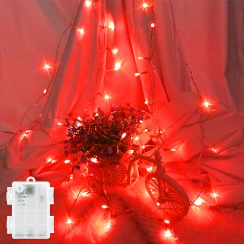 LED Lichterkette Außen Batterie Wasserdicht 3M Outdoor Lichterkette Innen Batterie Timer für Balkone, Fenster, Tür, Wände, Kinderzimmer, Schlafzimmer, Halloween, Weihnachten, Hochzeiten, Rot von FFZZKJ