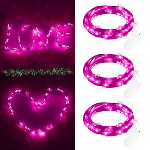 Mini Lichterkette mit Batterie für Valentinstag Deko, 3 Stück 2M 20 LED Lichterkette Batteriebetriebe Wasserdicht Innen außen für Geschenk Deko, Hochzeit, Zimmer, Home Deko, Weihnachten Party, Rosa von FFZZKJ