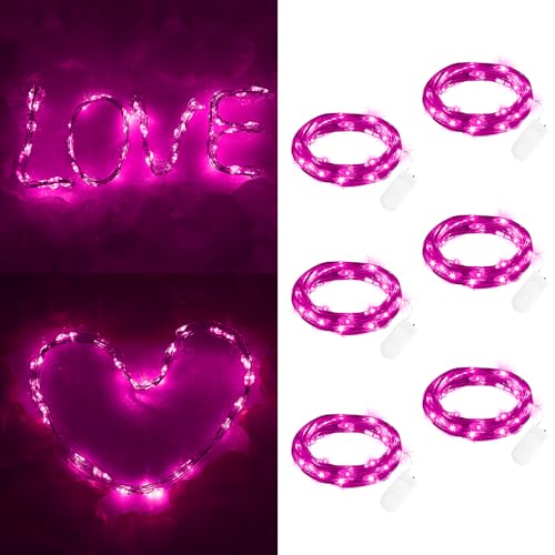 Mini Lichterkette mit Batterie für Valentinstag Deko, 6 Stück 2M 20 LED Lichterkette Batteriebetriebe Wasserdicht Innen außen für Geschenk Deko, Hochzeit, Zimmer, Home Deko, Weihnachten Party, Rosa von FFZZKJ