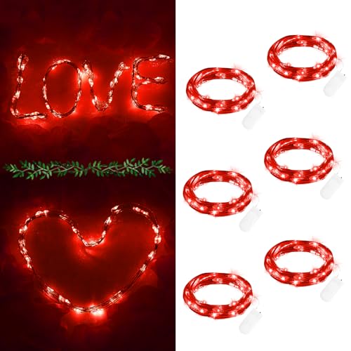 Mini Lichterkette mit Batterie für Valentinstag Deko, 6 Stück 2M 20 LED Lichterkette Batteriebetriebe Wasserdicht Innen außen für Geschenk Deko, Hochzeit, Zimmer, Home Deko, Weihnachten Party, Rot von FFZZKJ