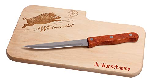 Brotzeitbrett mit Name inkl. Messer "Waidmannsheil" 25,5x14,5x1,3cm von FFelsenfest