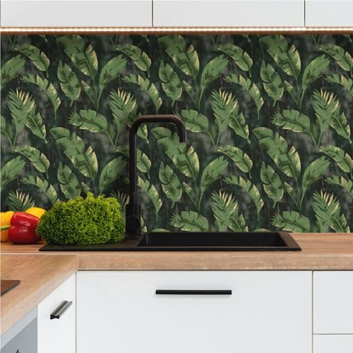 Fliesenaufkleber für Küche, 20 x 20 cm, Naturdesign, Dschungelblätter, 24 Stück, selbstklebend, für Badezimmer, aus Vinyl, 100 % französisch von FFrame