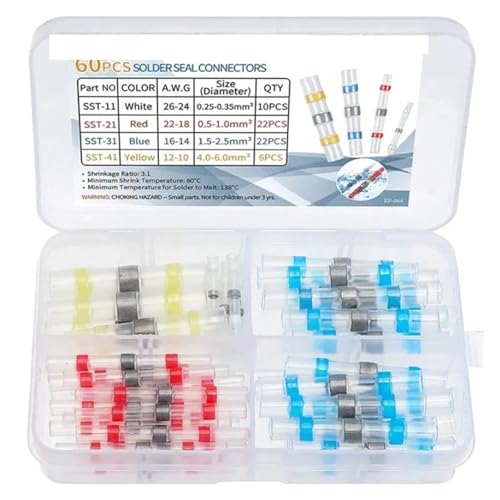 60PCS Solder Seal Wire Connector Boxed 3:1 Heat Shrink Sealed Insulated Butt Splice Terminal Butt Connectors Kit 60PCS Solder Seal Wire Connector Boxed 3:1 Heat Shrink Sealed Insulated Butt Splice Terminal Butt Connectors Kit von FGAHVZZY