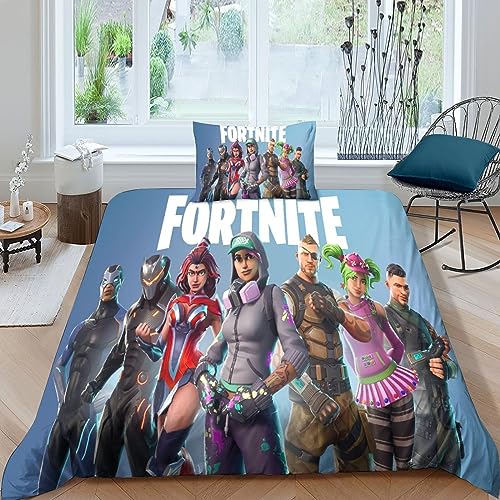 3D Bettwäsche Fortnite Mikrofaser 2 Teilig Zeichentrickfilm Spiel Microfaser Bettbezug Set Mit Reißverschluss Und Kissenbezug Für Kinder Und Erwachsene Single（135x200cm） von FGAITH