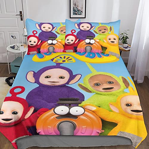 FGAITH 3D Bettbezug Bettwäsche Set Geeignet FürKinder Und Jugendliche Teletubbies Muster Modern Mikrofaser Bettbezug Mit Verdecktem Reißverschluss Und Kissenbezu Double（200x200cm） von FGAITH
