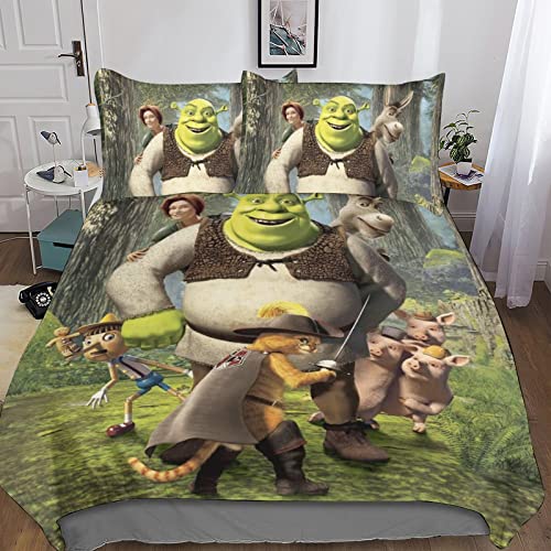 FGAITH 3D Bettwäsche Shrek Shrek Kinder Steppdeckenbezug Mit Bettbezug Double（200x200cm） Und Kissenbezug, Digitaldruck 3D, Mikrofaser Double（200x200cm） von FGAITH