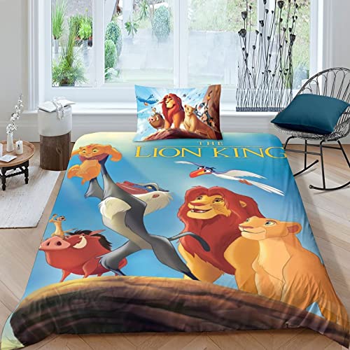 FGAITH 3D Der König der Löwen Druck Bettwäsche Set Animation Bettbezug Set Kinder Jungen Microfaser Betten Set Mit Reißverschluss Und 1 Kissenbezug Single（135x200cm） von FGAITH