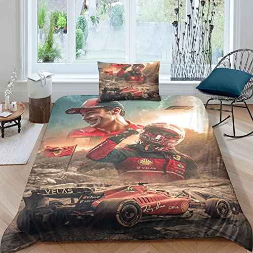 FGAITH Bedding 3D F1-Rennen Bettbezug Kissenbezug, Mikrofaser, F1-Fahrer Bettbezüge Set Bettwäsche Mit Reißverschluss Für Erwachsene Oder Kind Single（135x200cm） von FGAITH