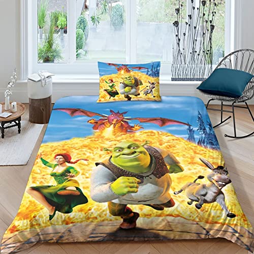 FGAITH Bettwäsche 3D Shrek Bettbezug Set Single（135x200cm） Bettwäsche Set Bettbezüge Mikrofaser Bettbezug Mit Reißverschluss Und Kissenbezug von FGAITH