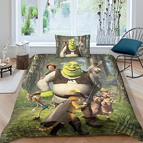 FGAITH Bettwäsche 3D Shrek Shrek Bettbezug Set Single（135x200cm） Bettwäsche Set Bettbezüge Mikrofaser Bettbezug Mit Reißverschluss Und Kissenbezug von FGAITH