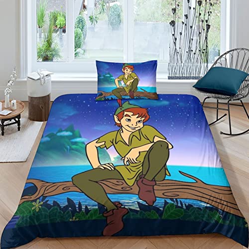 FGAITH Bettwäsche Bettbezug Set Kinder Jungen Und Mädchen Jugendliche 3D Peter Pan Kinderbettwäsche Weiche Bettbezüge Und Kissenbezug Mit Reißverschluss Single（135x200cm） von FGAITH