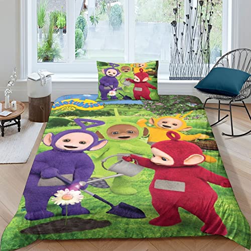 FGAITH Bettwäsche Bettbezug-Set Teletubbies 3D Teletubbies Serie Print Mit Reißverschluss,Teletubbies Motiv Bettbezüge Set Microfaser Single（135x200cm） von FGAITH