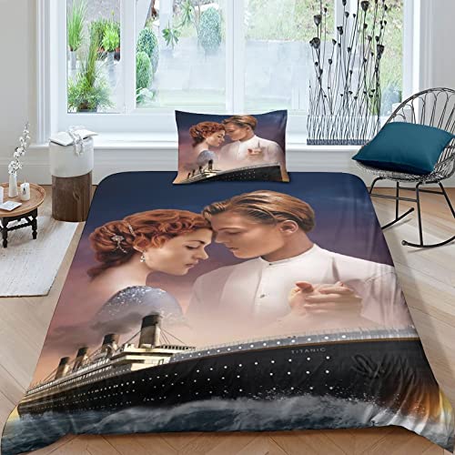 FGAITH Bettwäsche Set Titanic 3D, Steppdeckenbezug Set,Titanic Mikrofaser Bettbezug Set Mit Verdecktem Reißverschluss Und Kissenbezug,für Kinder, Jungen, Jugendlich Single（135x200cm） von FGAITH