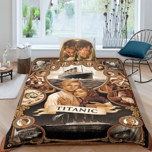 FGAITH Bettwäsche Titanic Bettbezug Set, Moderne 3D Titanic Bedruckte Kinder Jungen Kinderbett Bettbezug Set Microfaser Mit Kissenbezug Single（135x200cm） Single（135x200cm） von FGAITH