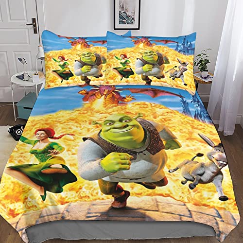 FGAITH Shrek Bettwäsche Bettbezüge Set Mit Kissenbezüge, Animation Muster Bettbezug-Sets，aus Mikrofaser Mit Reißverschluss Weich Und Bügelfrei King（220x240cm） von FGAITH