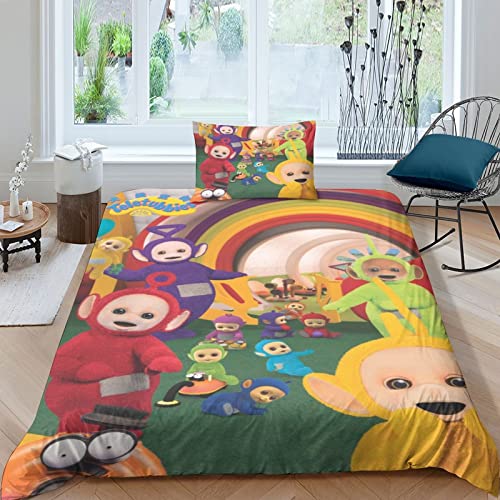 FGAITH Teletubbies Bettwäsche Set, Kinderbettwäsche, Steppdeckenbezug Teletubbies 3D Motiv, Mikrofaser, Sehr Weich, Kinder Bettwäsche Set Mit Bettbezug Und Kissenbezug Single（135x200cm） von FGAITH
