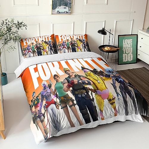 Fortnite Bettwäsche Set 3teilig - 3D Zeichentrickfilm Spiel Mikrofaser Bettbezug Und Kissenbezug Mit Reißverschluss Schließung Bettwäsche-Set Für Teenager Jungen Männer King（220x240cm） von FGAITH