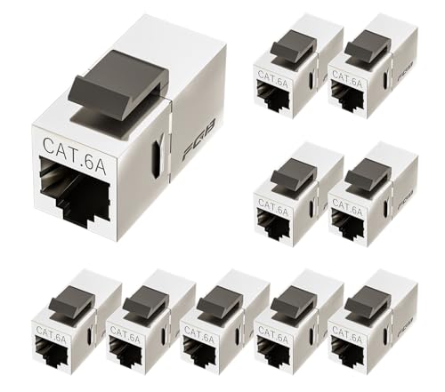 FGB 10Gbps RJ45 Kupplung Cat6a Keystone Koppler Modul geschirmt Keystone Jack Buchse zu Buchse Ethernet Netzwerk Kupplung Netzwerk verbinder für Verlängerung Ethernet Kabel (10 Stück，Silber) von FGB