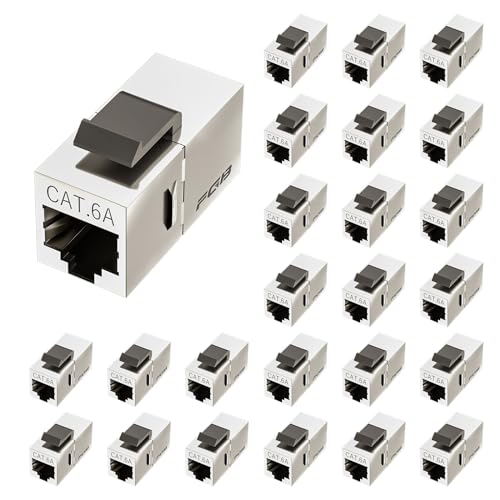 FGB 10Gbps RJ45 Kupplung Cat6a Keystone Koppler Modul geschirmt Keystone Jack Buchse zu Buchse Ethernet Netzwerk Kupplung Netzwerk verbinder für Verlängerung Ethernet Kabel (25 Stück，Silber) von FGB