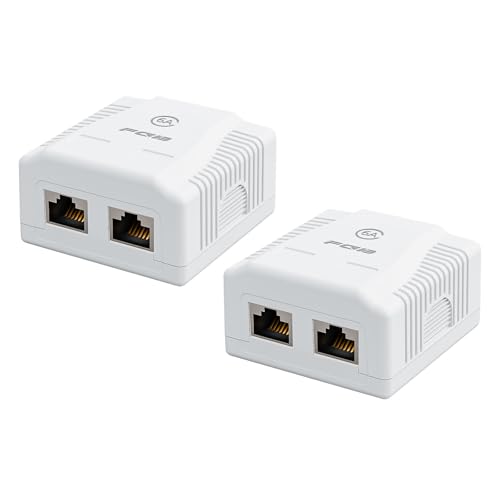 FGB Cat6A Netzwerkdose Aufputz RJ45 Buchse Geschirmt Aufputz Montage 10 Gbit/s Ethernet Netzwerk LAN Dose (2 Stück - 2X RJ45 Buchse) von FGB