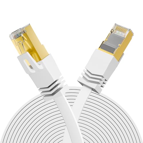 FGB Lan Kabel 15 Meter, Netzwerkkabel CAT 7 Flach mit Vergoldetem RJ45 für Hochgeschwindigkeits- Gigabit 10 Gbps Übertragungsrate Weiß FGB Lan Kabel 15 Meter, Netzwerkkabel CAT 7 Flach mit Vergoldetem RJ45 für Hochgeschwindigkeits- Gigabit 10 Gbps Übertragungsrate Weiß von FGB