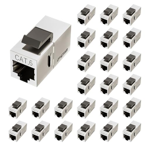 FGB RJ45 Kupplung Cat6 Keystone Koppler Modul geschirmt Keystone Jack Buchse zu Buchse Ethernet Netzwerk Kupplung Netzwerk verbinder für Verlängerung Ethernet Kabel (25 Stück，Silber) von FGB