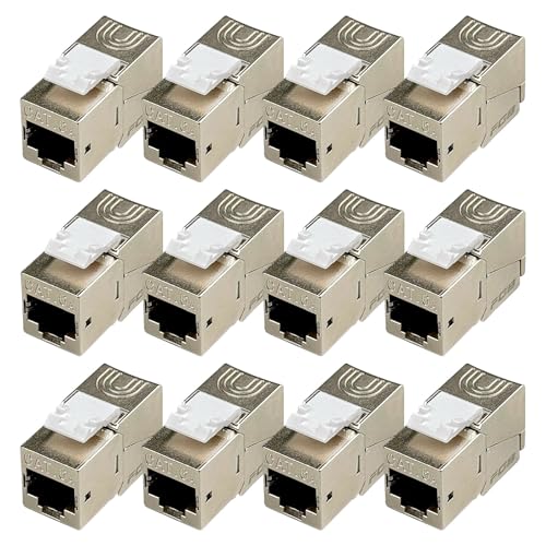 FGB 10Gbps RJ45 Kupplung Cat6a Keystone Koppler Modul geschirmt Keystone Jack mit Integriertem Verschluss Werkzeuglose Modulare Ethernet Netzwerk verbinder für Verlängerung Ethernet Kabel, 12 Stück von FGB