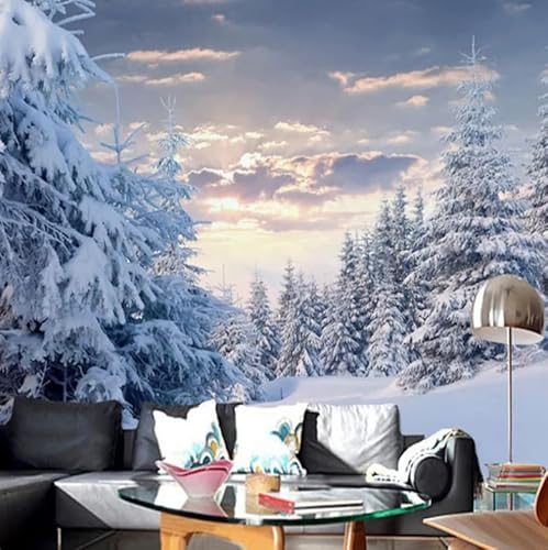 Wandbild Tapete 3D Schnee Bergblick Weiß Wald Landschaft Foto Wandmalerei Wohnzimmer Restaurant 200CM(W)*140CM(H) von FGDFGGDXC