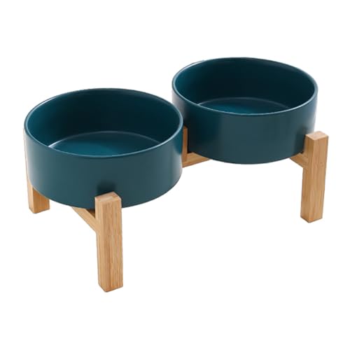 FGDTREE Erhöhtes Keramik-Hundenapf-Set mit stabilem Holzständer, rutschfestes Design, Doppelnapf, Wasserfutter, Futterstation von FGDTREE