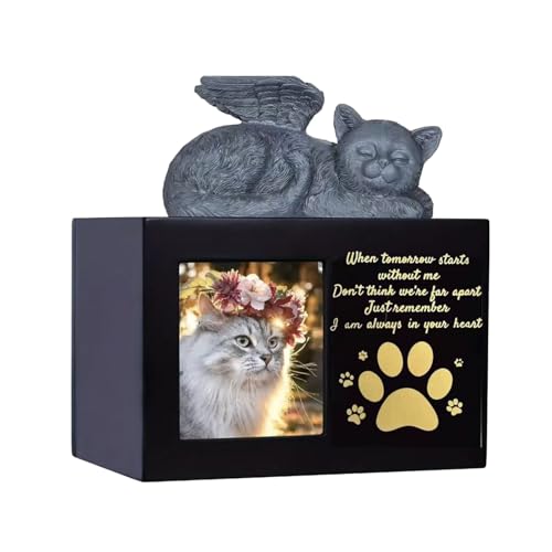 FGDTREE Handcraft Gedenkurne aus Holz für Hunde und Katzen, Asche mit Engelsfigur aus Kunstharz und Tasche für verlorene Haustiere von FGDTREE