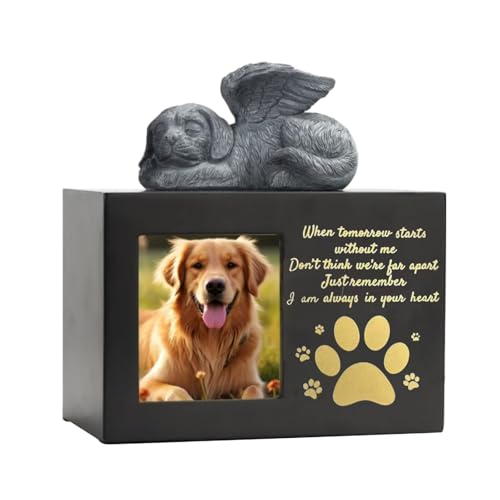 FGDTREE Handcraft Gedenkurne aus Holz für Hunde und Katzen, Asche mit Engelsfigur aus Kunstharz und Tasche für verlorene Haustiere von FGDTREE