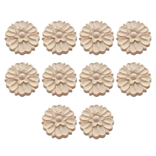 Massivholz Kreisförmige Geschnitzte Blumenapplikationen Vintage Inspiriertes Ornament Die Für Schränke Und Türplatten Geeignet Sind 10pcs Dekorative Holzmöbel Verzierung von FGDTREE