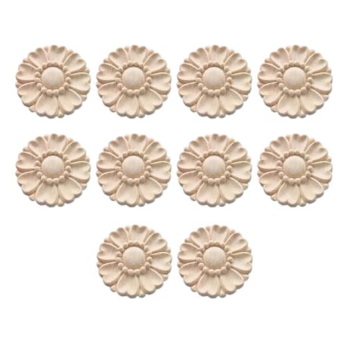 Massivholz Kreisförmige Geschnitzte Blumenapplikationen Vintage Inspiriertes Ornament Die Für Schränke Und Türplatten Geeignet Sind 10pcs Dekorative Holzmöbel Verzierung von FGDTREE